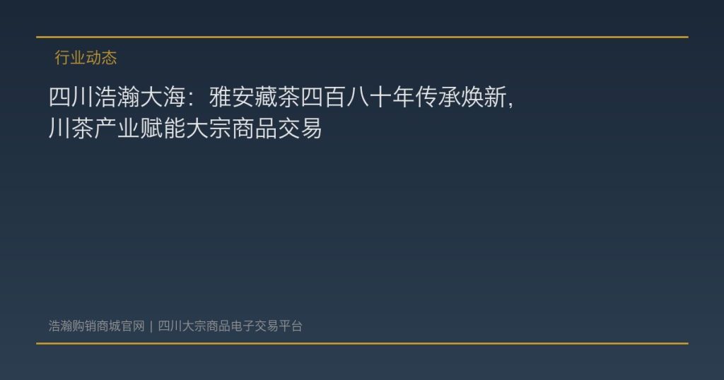 四川浩瀚大海：雅安藏茶四百八十年传承焕新，川茶产业赋能大宗商品交易